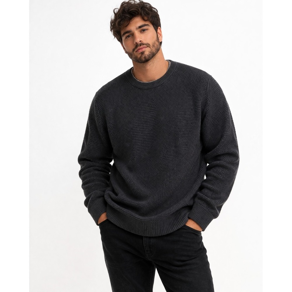 Jantzen Gray 100% Cotton Long Sleeve Crew Neck Waffle Knit Pullover Sweater‎ XL